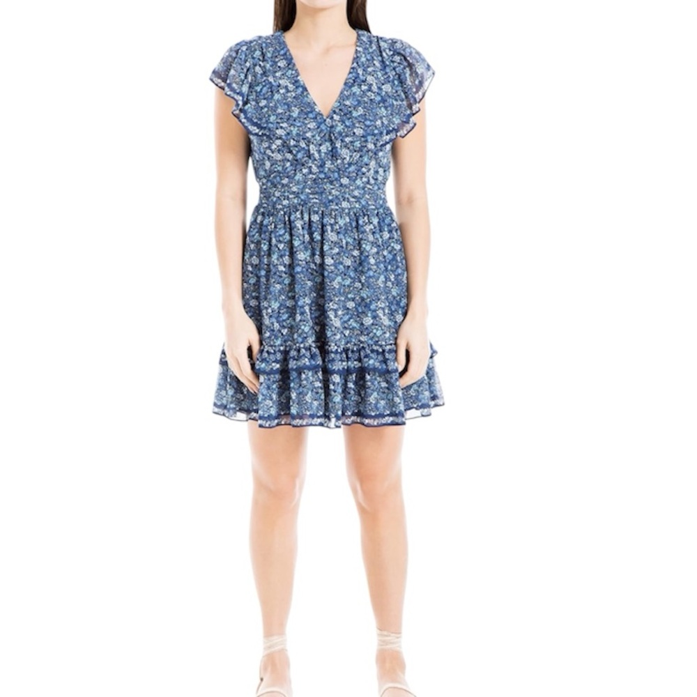 Max Studio Blue Floral Ruffled Mini Dress